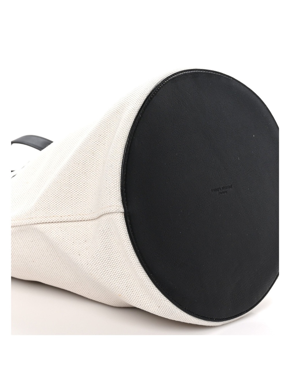 SAINT LAURENT RIVE GAUCHE CANVAS BUCKET BAG W/ LEATHER ZIP POUCH - IVORY/BLACK - Picture 8 of 10